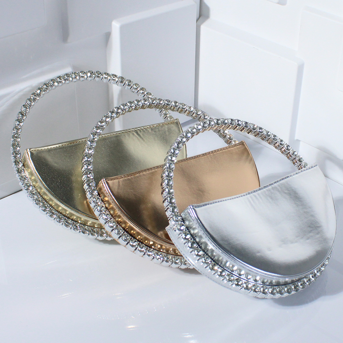 New Diamond Series Designer Luxury Brand High Quality Inlaid Diamond Fashion Banquet Handbag High End Small Women's Bag Crescent Bag Wallet Makeu