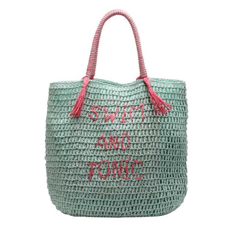 Summer beach vacation style small fresh mint green grass woven bag ins style large capacity forest style artistic shoulder bag