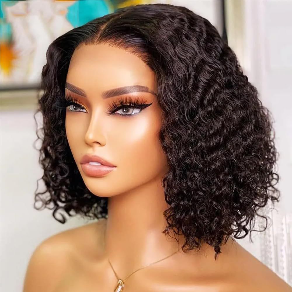wig New with black short curly hair artificially wrapped tube small curly hair short headband