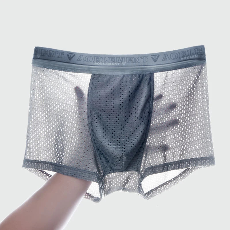 Mens Ice Silk Underwear Boxers Mesh Eye Waist Breathable Summer Sexy 250430Z