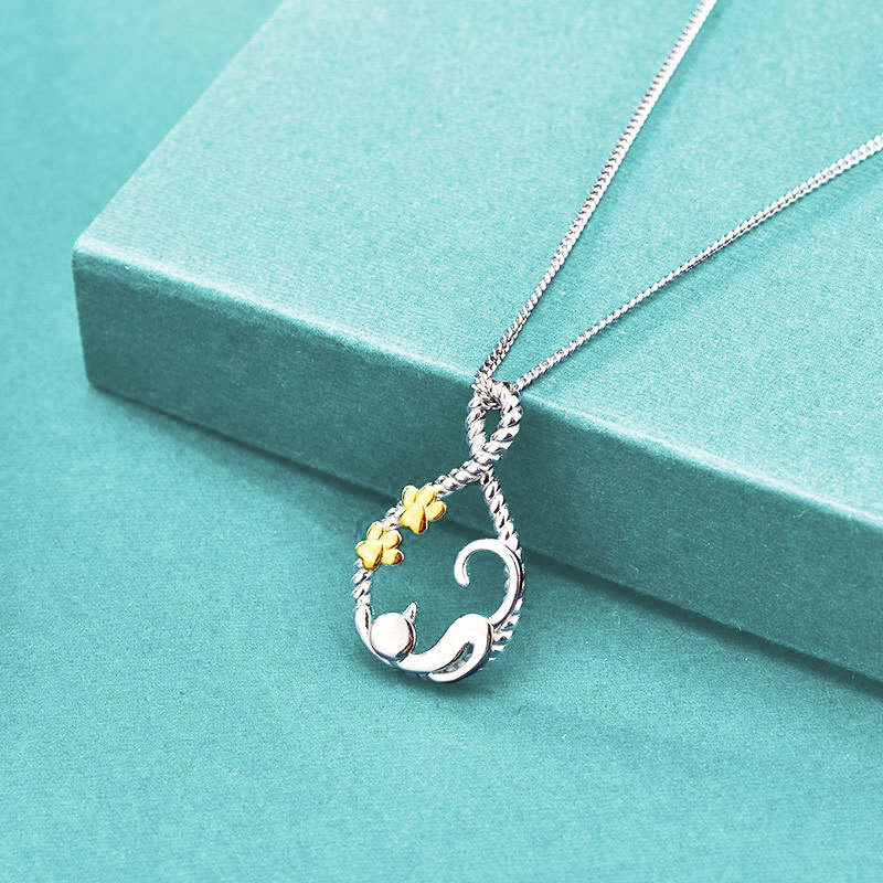 Women's Charming Cats & Flowers S925 Solid Silver Chain Accessory