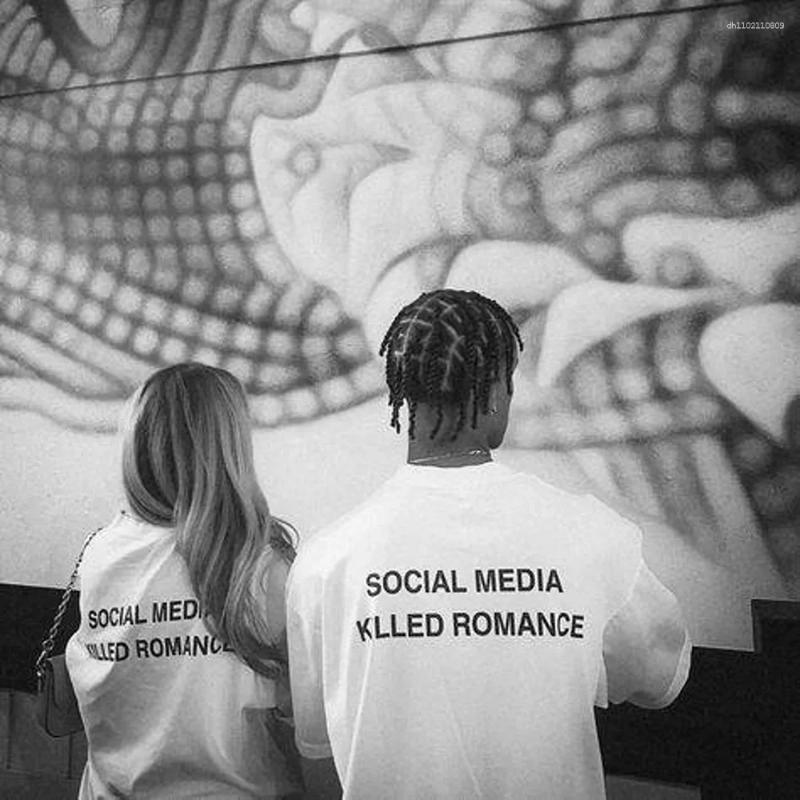 Men's T Shirts Social Media Killed Romance Shirt Men Aesthetic Valentine's Letter Print T-Shirt Unisex High Quality Couple Cotton Tees
