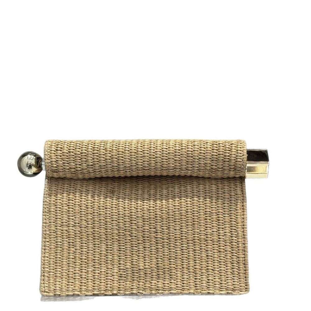 2025 New Summer Straw Sheepskin Vacation Style Handheld Chain Shoulder Crossbody Metal Curled Edge Folding Sculpture Bag