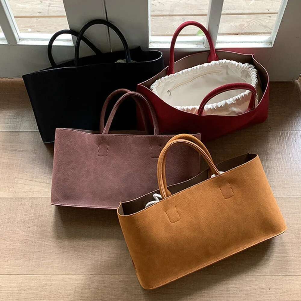 Suede Handbag for Women Retro Red Top Handle Vintage Shoulder Bags Female Chic Handbags Purse Ladies Shopping Commuter Bag