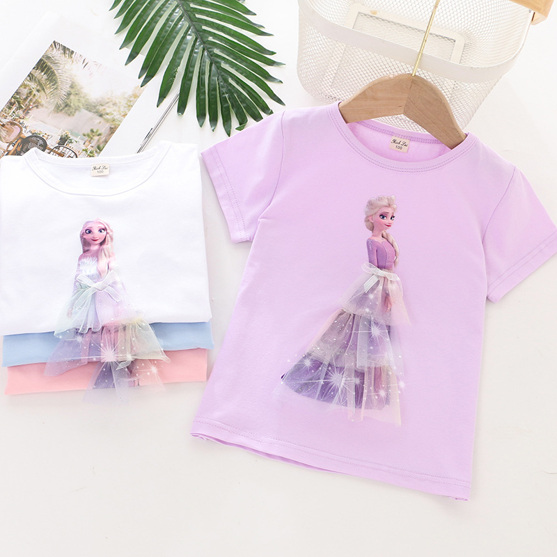 DISNEY Frozen Princess Elsa kids designer clothes toddler designer clothes baby clothes Children summer girl T-shirt princess.