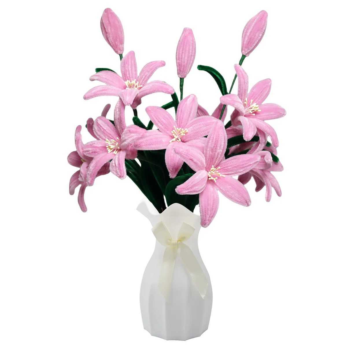 DIY Crafts Pipe Cleaner Flower Kits for Making Artificial Chenille Stems 10 Lilies 3 Buds Bouquets For Party Office Home Decor X250508