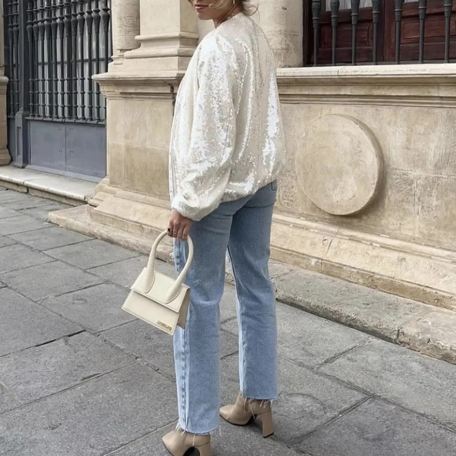 Womens fashionable round neck solid color sequin shorts casual lightweight open top dress party evening dress 250427