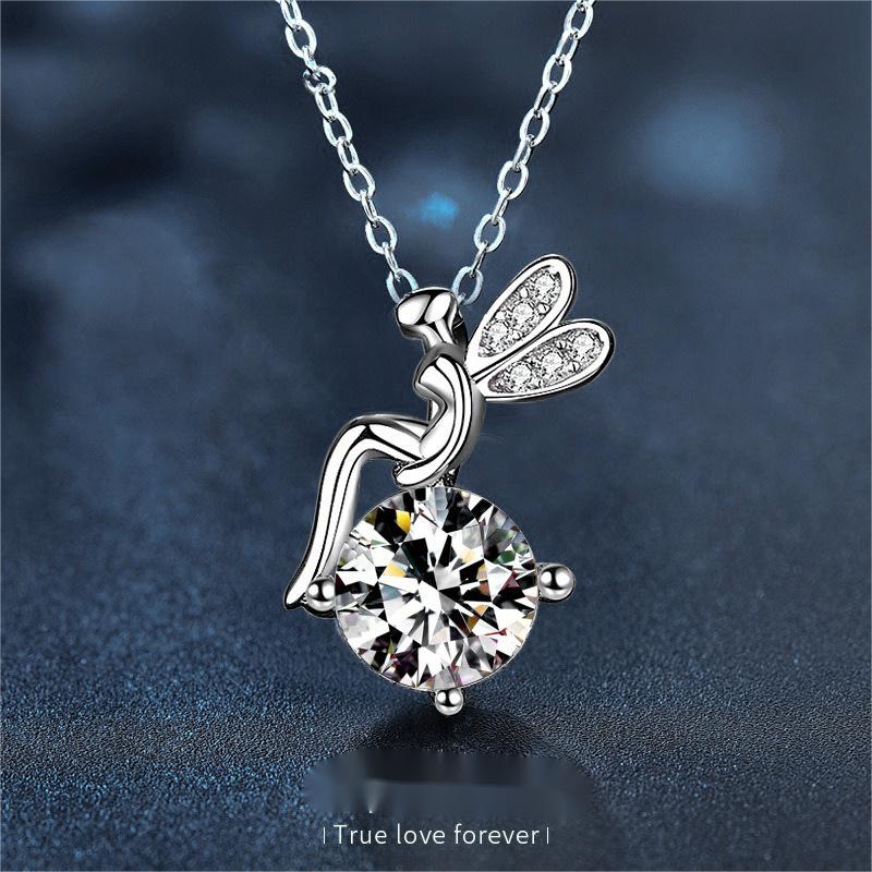 925 Sterling Silver Moissanite Fairy Necklace for Women - Versatile Niche Pendant, Collarbone Chain Accessory