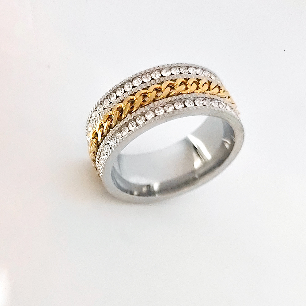 New Personalized Multi layer Wide Fried Dough Twists Index Finger for Women Colorless Two row Diamond Stainless Steel Ring