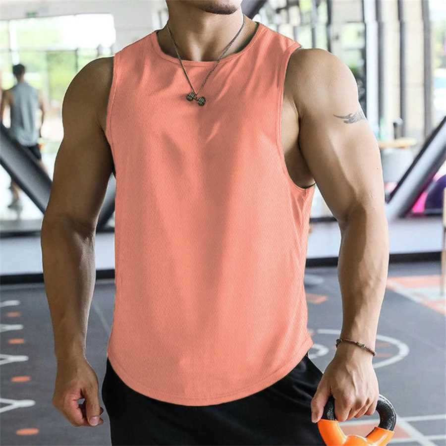 2024 new Men Tank Tops Sleeveless Shirt Polyester Mesh Material Quick Dry Breathable Men Workout Fitness Basketball Top Tee W250508