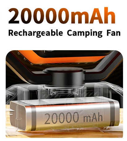 coldSky 20000mAh Battery Camping Fan with 4 LED Lantern 8 Speeds Desk Fan Portable Outdoor Fan for Tent Power Outages Jobsite z250508