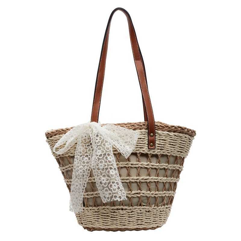 2025 Spring/Summer Forest Sweet Wind Hollow Grass woven Vegetable Basket Bag, Large Capacity Leisure Vacation Style Single Shoulder Women's Bag