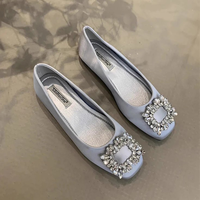 2025 designer ballet flats heels loafers womens spring summer new shallow mouth mary jane shoes luxury sandals fashion rhinestone glitter satin weddin