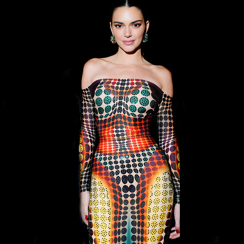 2023 Spring New Womens Dress Featuring Fake Straight Neck Splice Long Sleeve Slim Swing Dress