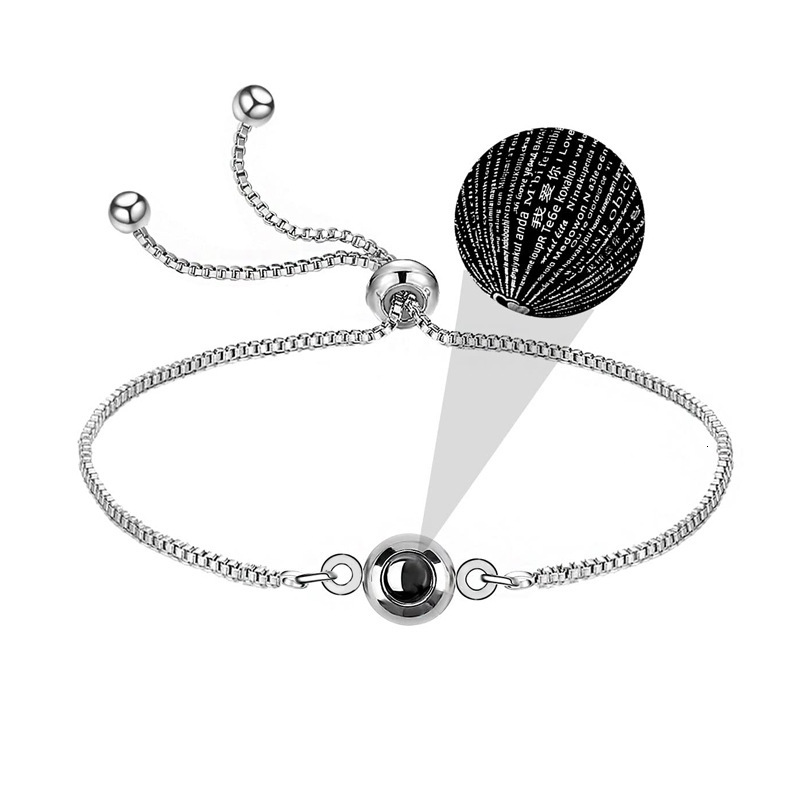 100 languages, I love you. Nano micro carved projection stone, circular stainless steel bracelet, customized text photo