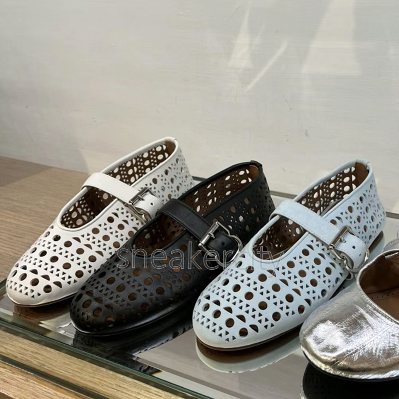 2025 ballet flats heels loafers womens luxury shoes designer spring summer one-line buckle strap shallow mouth cut-outs round toe elegant women dress 