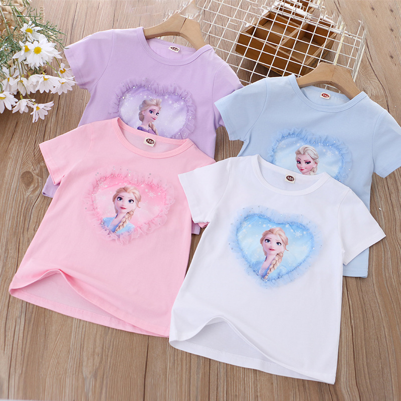 DISNEY Frozen Princess Elsa kids designer clothes toddler designer clothes Children summer clothes girl short-sleeved undershirt,cartoon princess T-sh