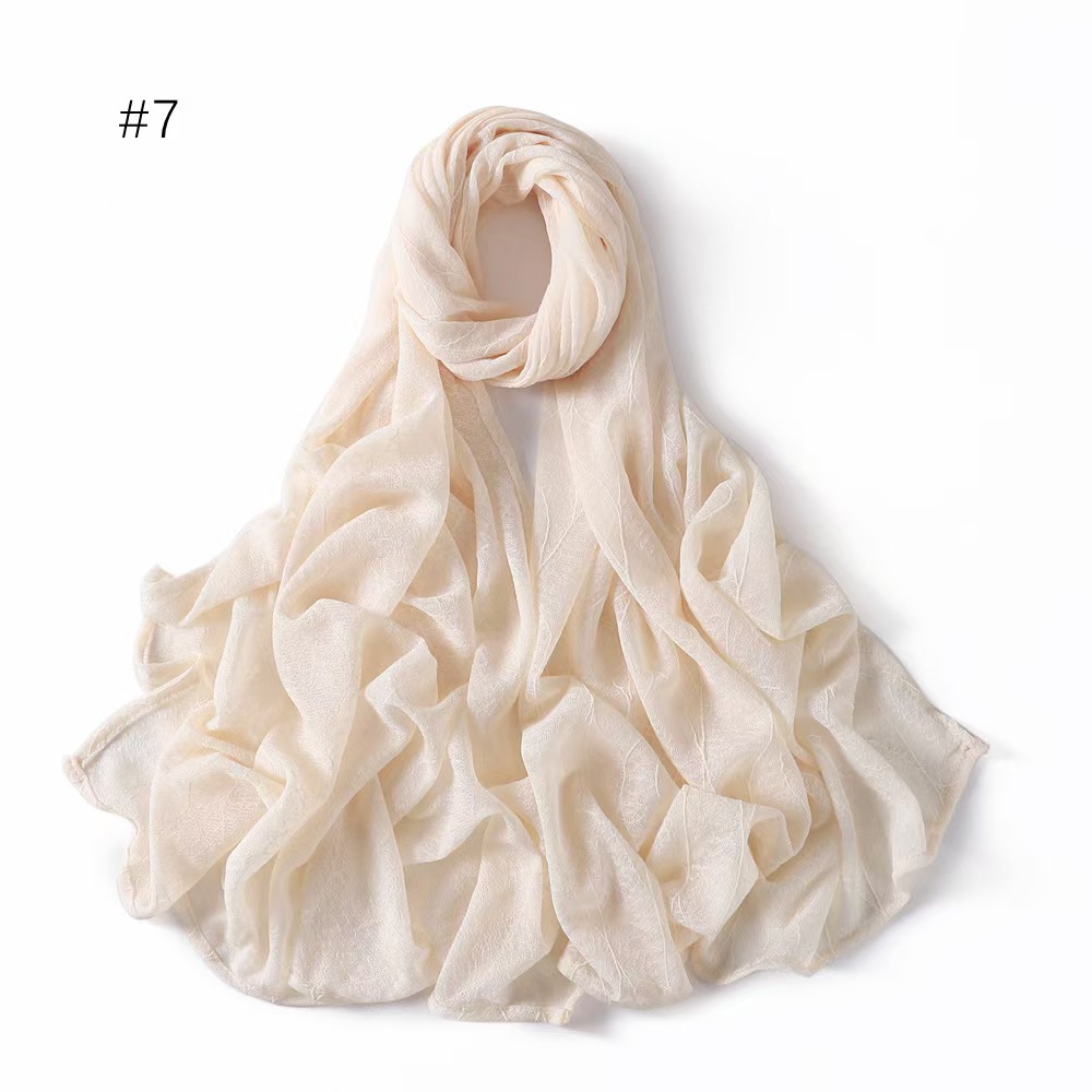 T660 lace breathable soft hollow elastic wave leaf solid color tulle scarf head scarf hijab scarf