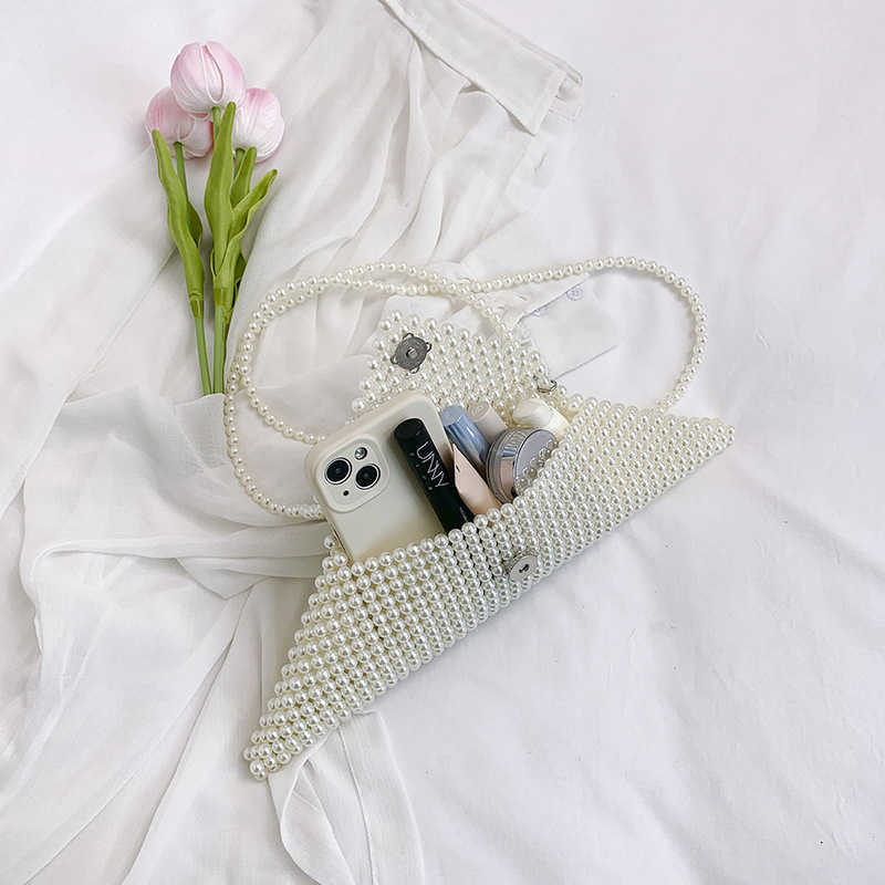 Handheld Pearl Bag for Women 2025 New Spring/Summer Fashion Knitted Pearl Small Square Bag with Western Style and Temperament Single Shoulder Bag