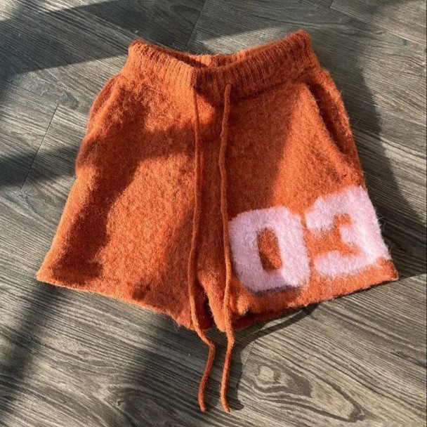 American style niche autumn and winter girl casual furry high street No.03 Korean style mens and womens loose knit drawstring shorts 250508