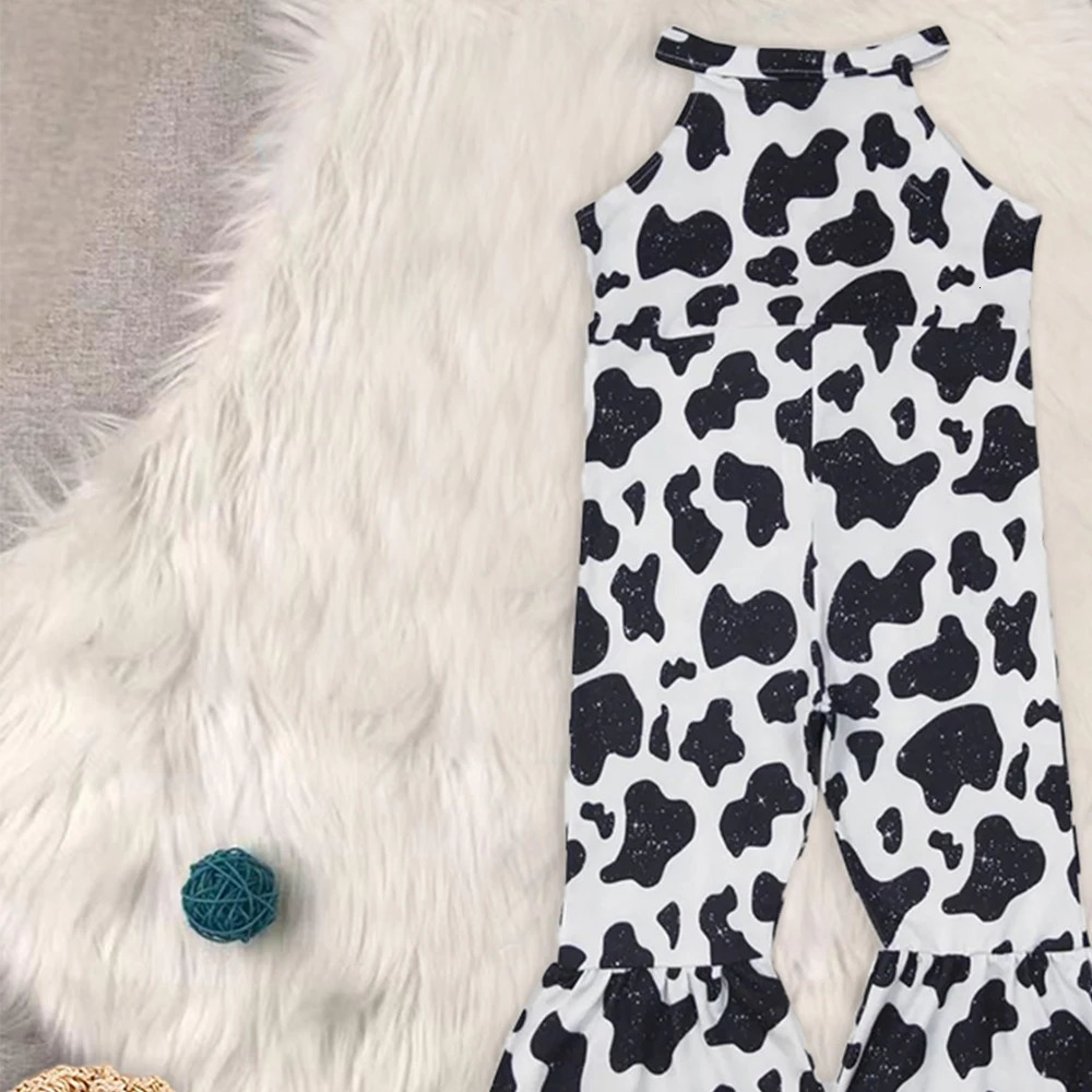 Baby Girls Western Cow Turquoise Bell Bottom Jumpsuits 250508