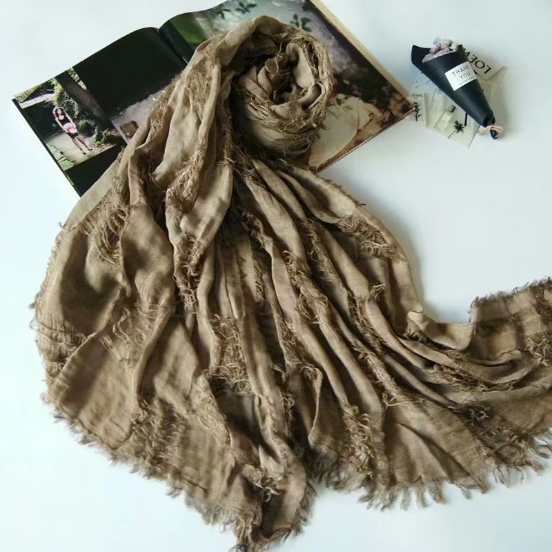 T657 scarf autumn new solid color raw edge cotton scarf beggar scarf tassel scarf