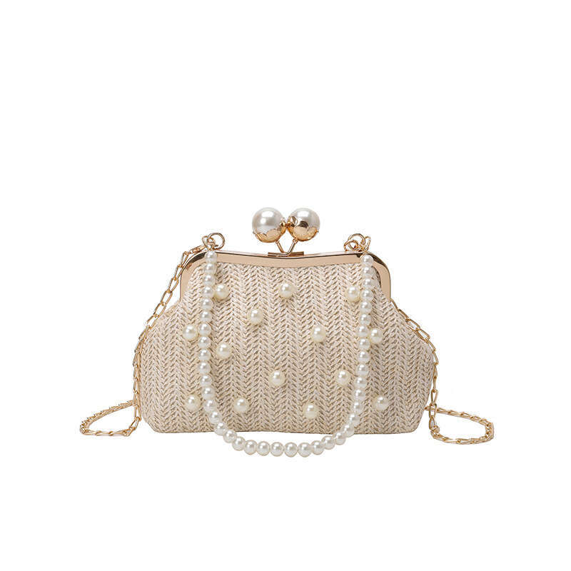 Dinner Bag Spring Summer New Fashion Straw Handheld Pearl Single Shoulder Crossbody Ins Girl Simple Banquet Bag KQ