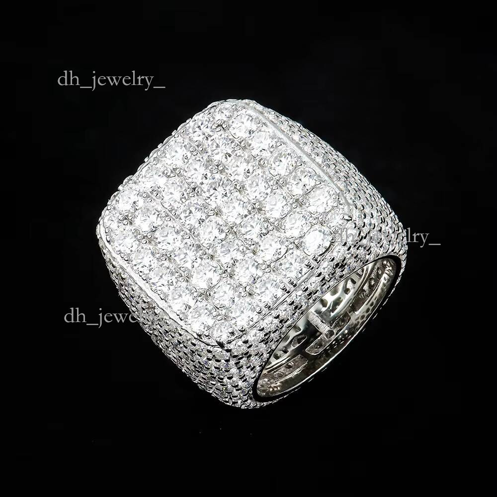 Moissanite Iced-out Square Ring Sterling Sier White Gold Plated Factory Wholesale Vvs D Hip Hop for Men Pass Dia Test