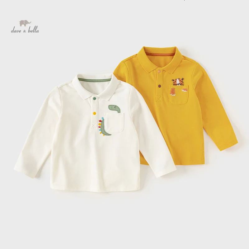Dave Bella Autumn Baby Boys Long Sleeve Polo T-shirt Kid Children Solid Color Lapel T-shirt Top DB3242299 250508