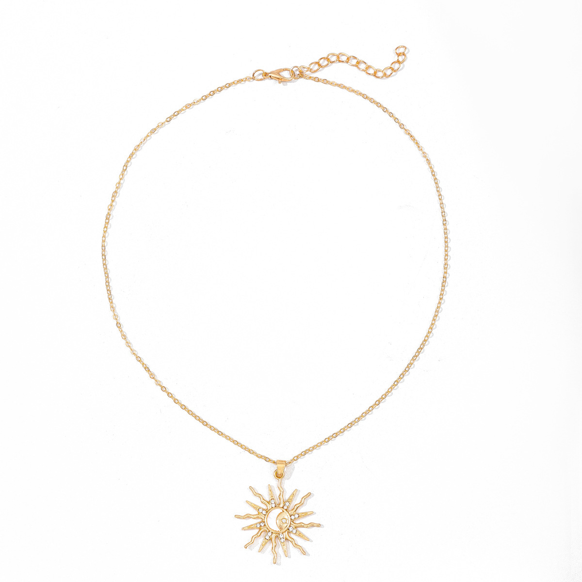 Sun & Star Pendant Necklace - Gold Plated Zinc Alloy Layering Chain with Zirconia, Dainty Celestial Jewelry for Women, Trendy Viral Necklace