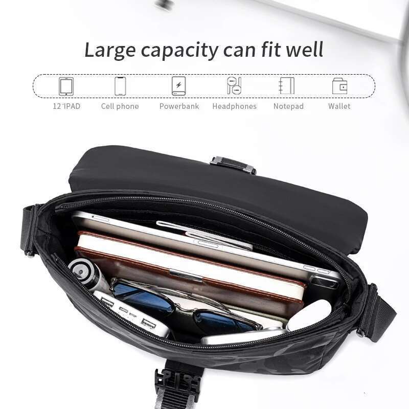 2025 New Style Men Crossbody Single Shoulder 12-Inch Laptop Water-Resistant Lightweight, Commuting And Casual Bag