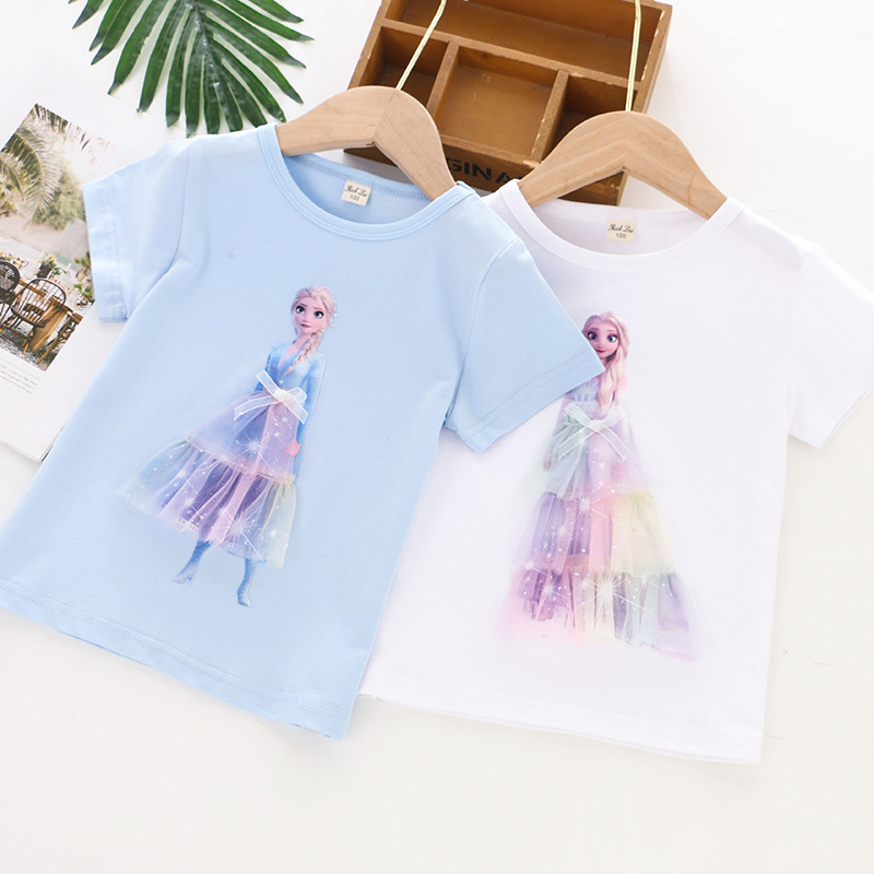 DISNEY Frozen Princess Elsa kids designer clothes toddler designer clothes baby clothes Children summer girl T-shirt princess.