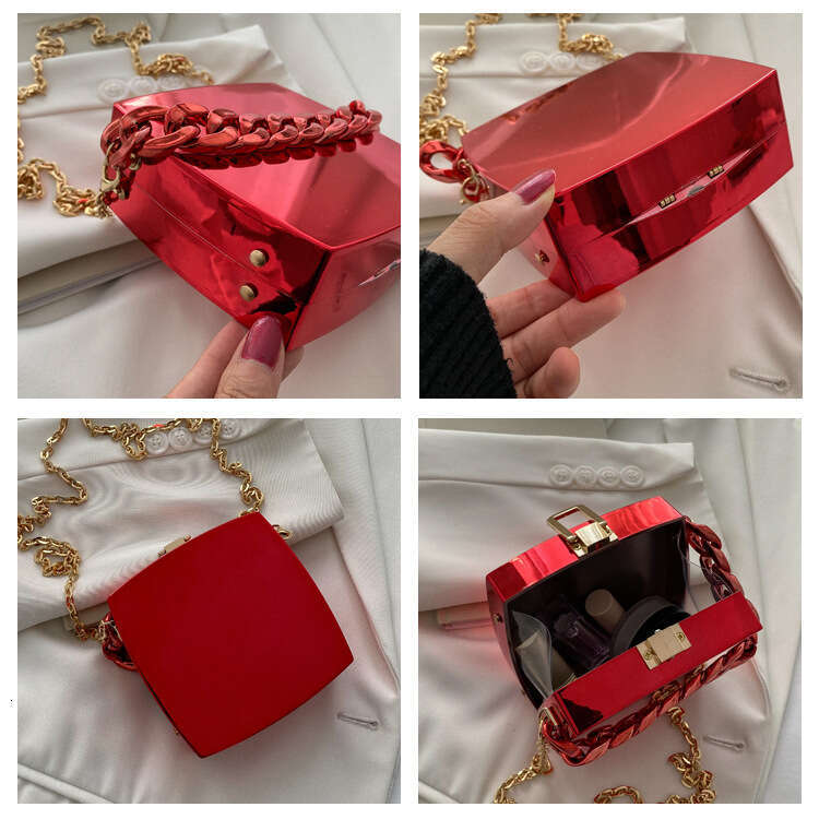 Dinner Bag Dinner Bag Instagram Popular Metal For Women S New Niche Chain Single Shoulder Crossbody Mouth Red Bag Stylish Handbag Banquet Bag KQ KQ