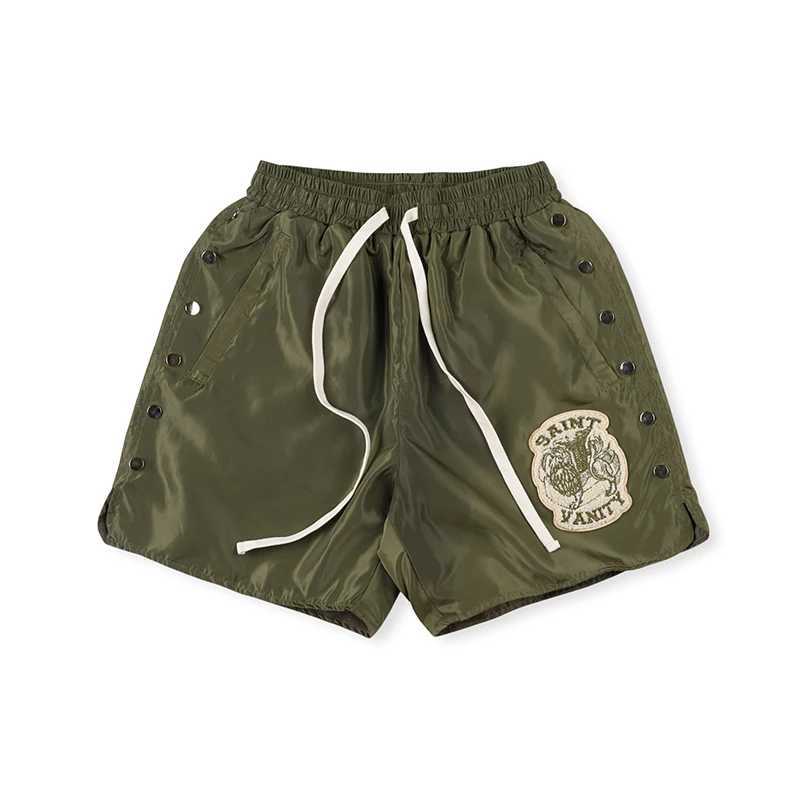 Side button letter embroidery breathable summer mens streetwear wide leg pockets five point pants oversized sports shorts M250508