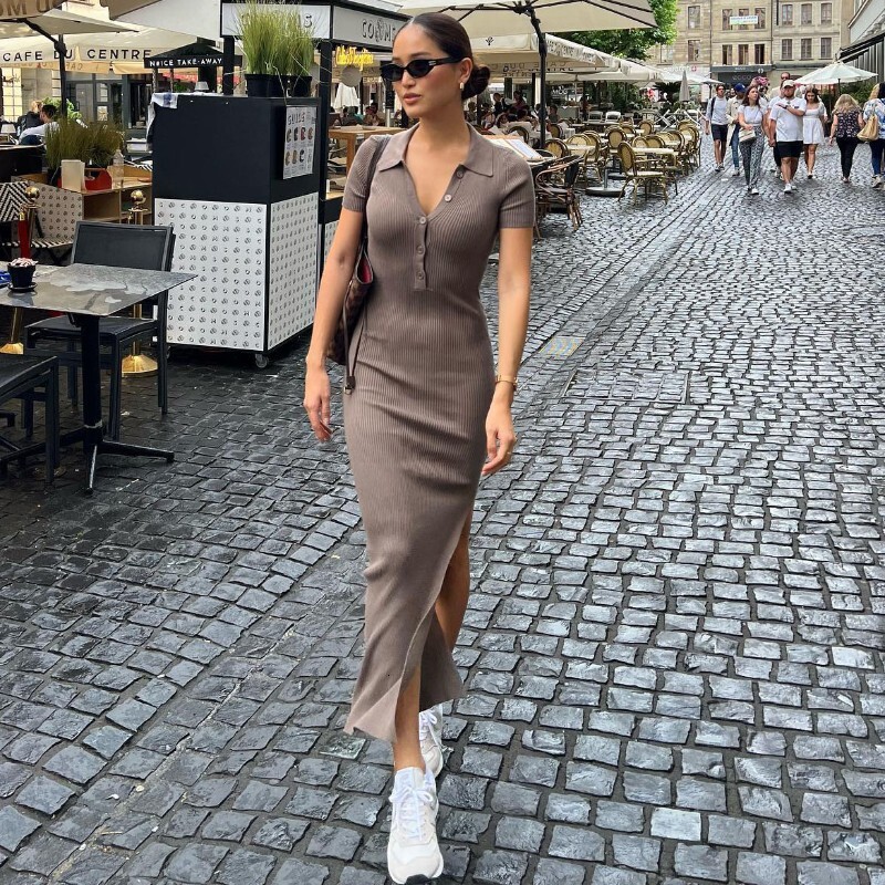 Wind 2022 summer new womens clothing Lapel single breasted split to show leg length slim fit buttock wrap dress (female)