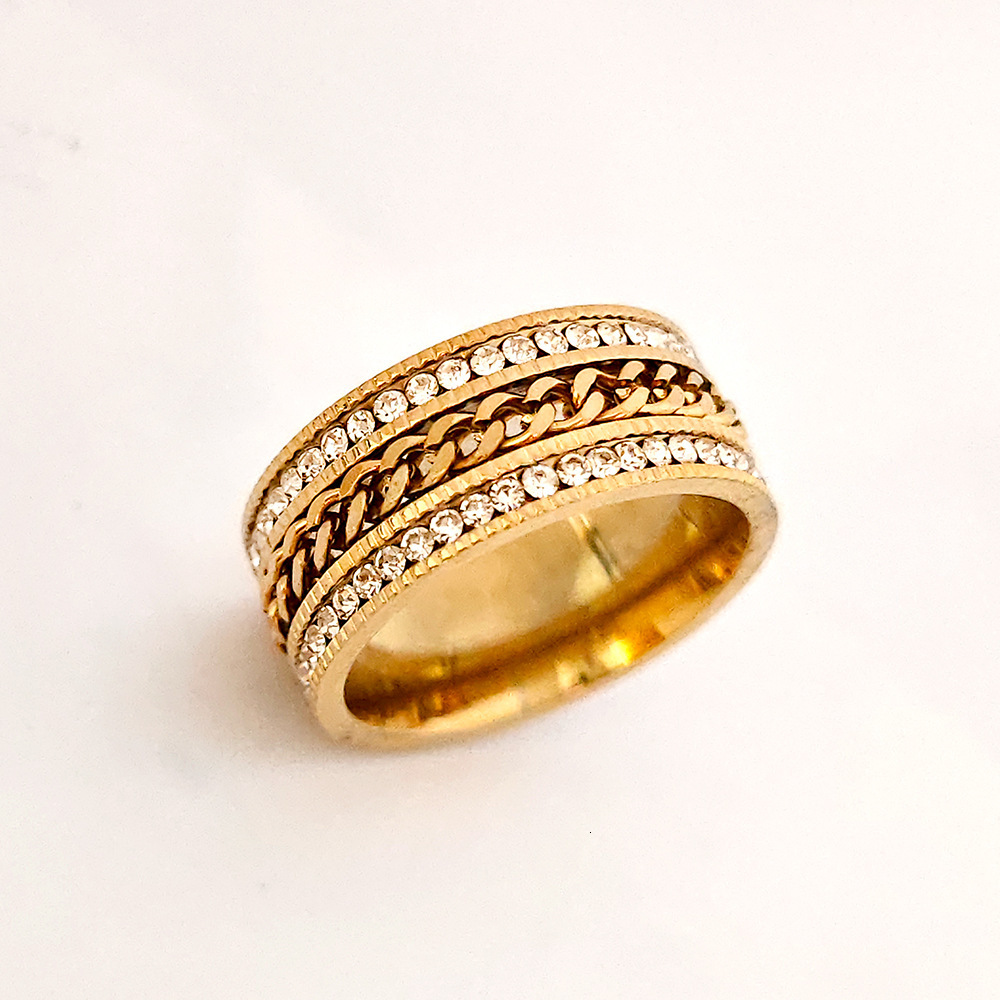 New Personalized Multi layer Wide Fried Dough Twists Index Finger for Women Colorless Two row Diamond Stainless Steel Ring