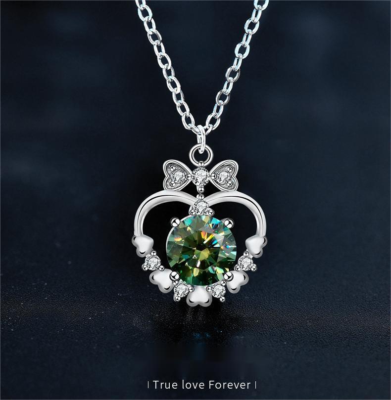 Trendy Bridal Accessory - Lustrous Moissanite Accented Heart Pendent by Precious 925 Silver Chain