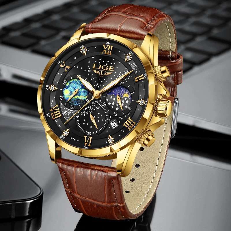 2024 New Waterproof Watches for Men LIGE Brand Luxury Men's Military Watch Fashion 24 hour Moon Phase Watch Men Montre Homme