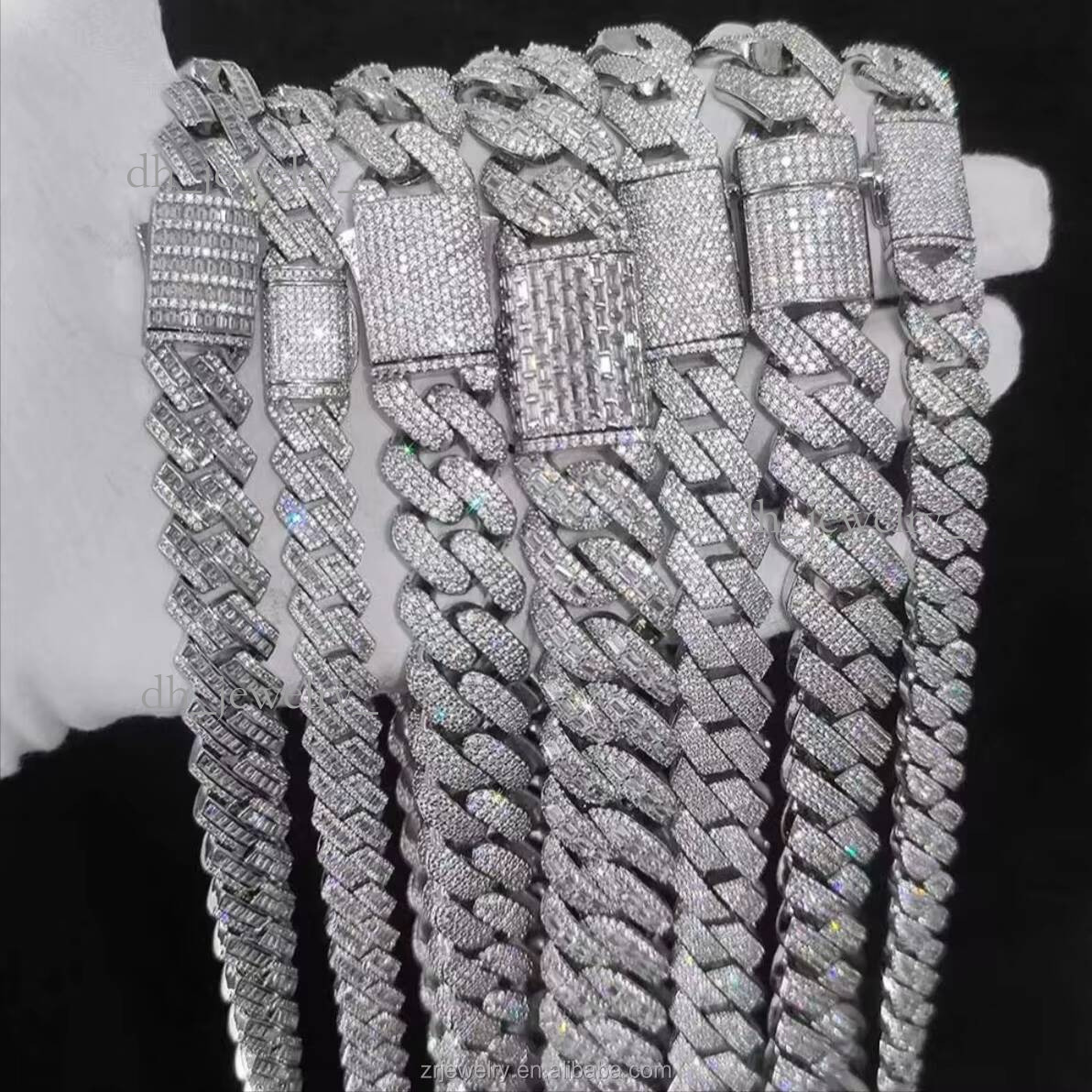 Miami Link Hip Hop Necklace 8mm 10mm 12mm 15mm VVS Sterling Sier Moissanite Cuban Chain