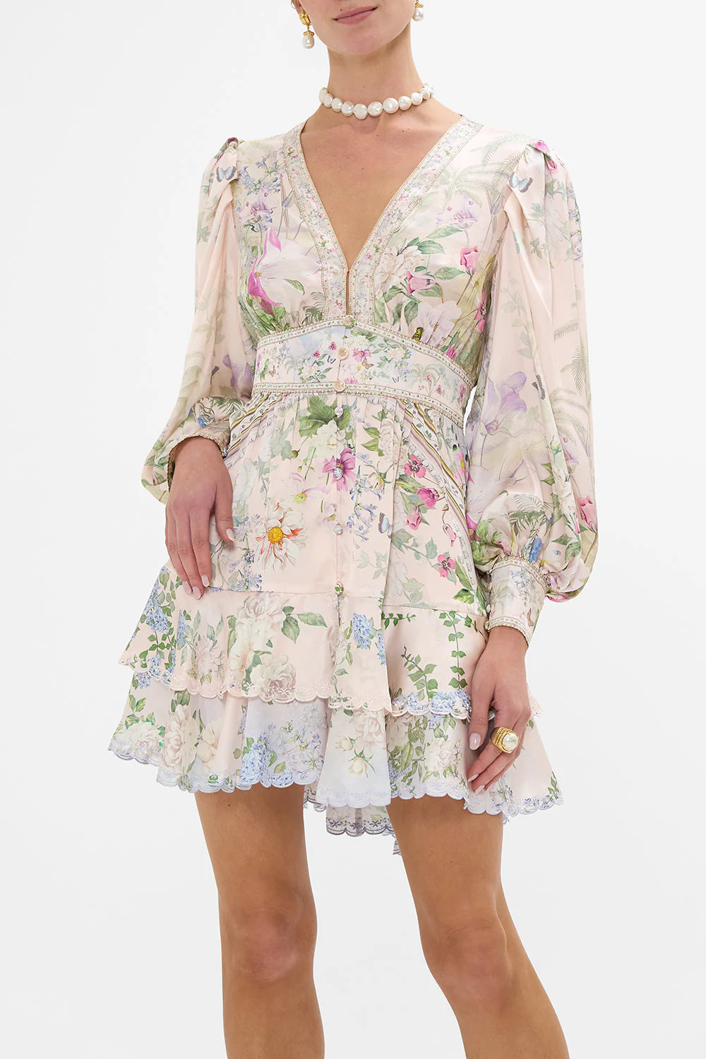 Australian designer Dress High end 100% silk printed long sleeved short skirt