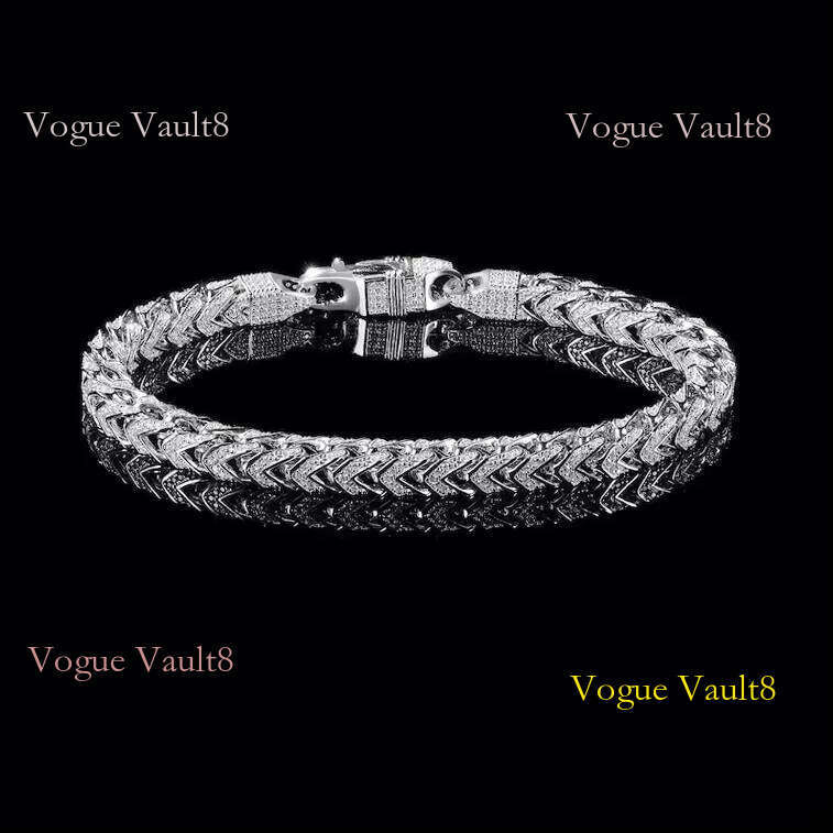 Hiphop 6mm Franco Necklace Bracelet Sterling Sier VVS Iced Out Moissanite Chain