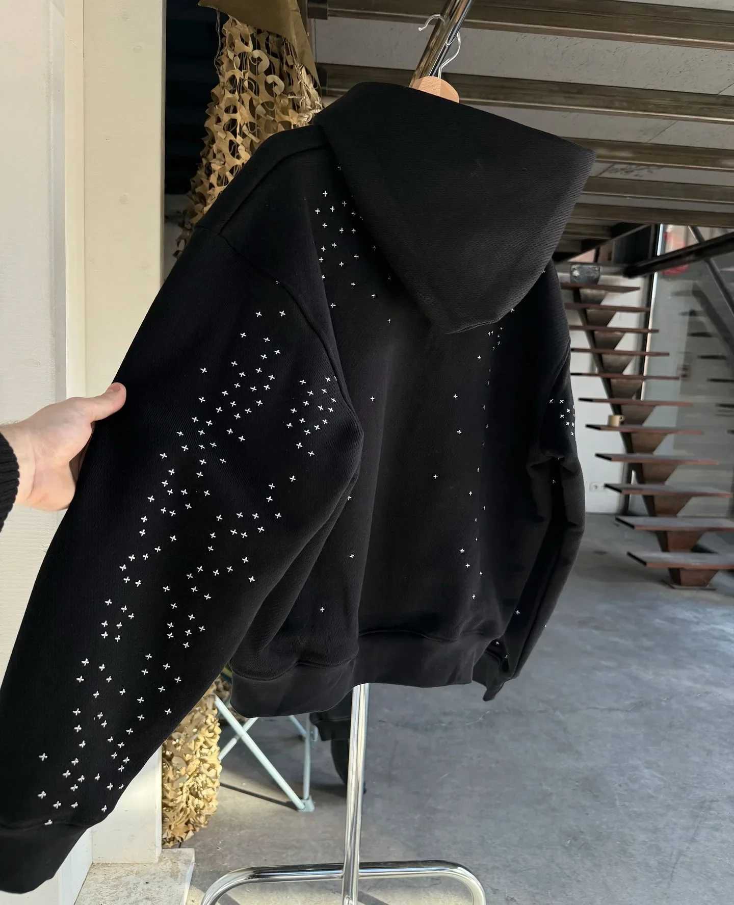 High Street Gothic Retro Large Area Pattern Embroidered Hoodie Y2K Large Casual Loose Zipper Sweatshirt Clothing S2558