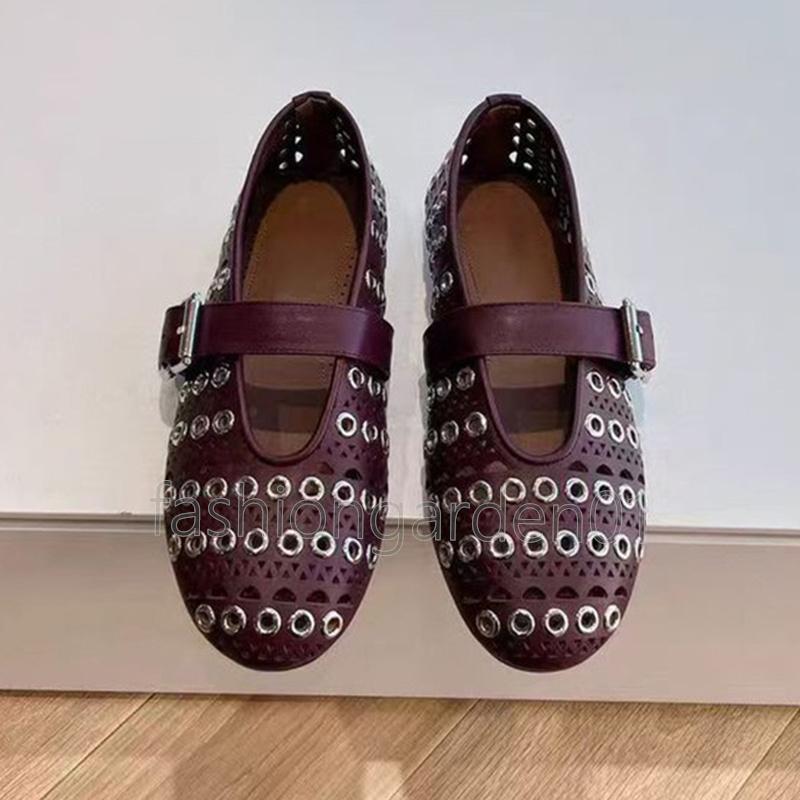 2025 free shipping loafers womens ballet flats heels Hollowed-out metal ring mary jane shoes shallow mouth round toe luxury shoes spring summer dress 