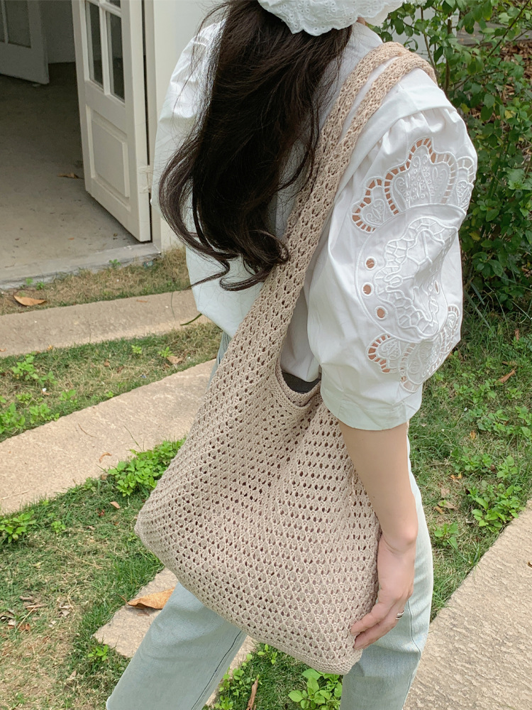 Cross-border Amazon Knitted Bag Yarn Simple Summer Versatile Casual Open Shoulder Bag Women's Large Capacity Knitted Bag