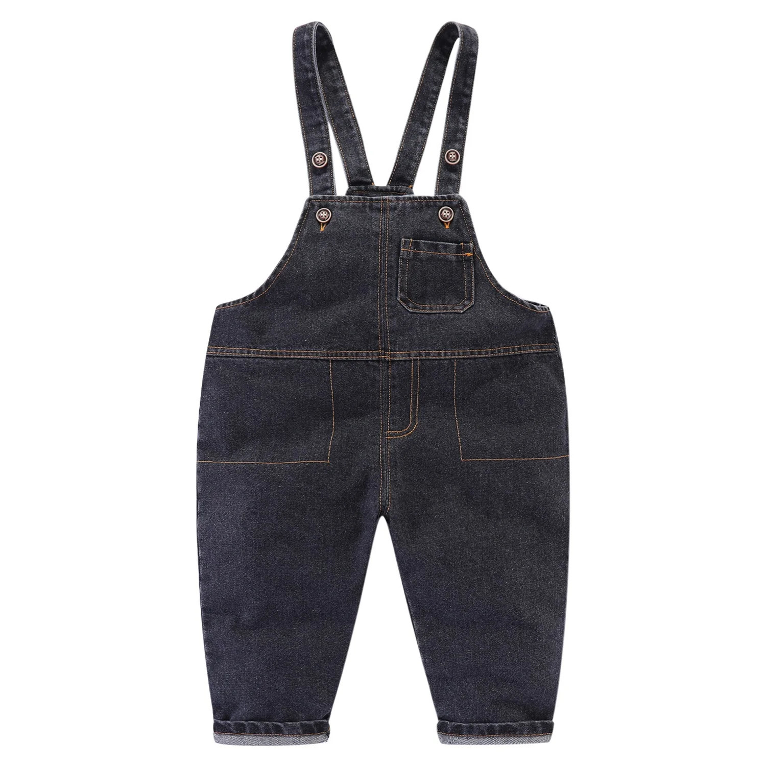 Mudkingdom Toddler Boys Girls Denim Overalls Button Multi-pocket Cotton Plain White Pants for Kids Jean Jumpsuit 1-7 Years 250508