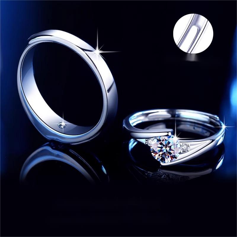 Moissanite Couple Rings 925 Sterling Silver Wedding Bands, D Color, Elegant Luxury Gift, Customizable