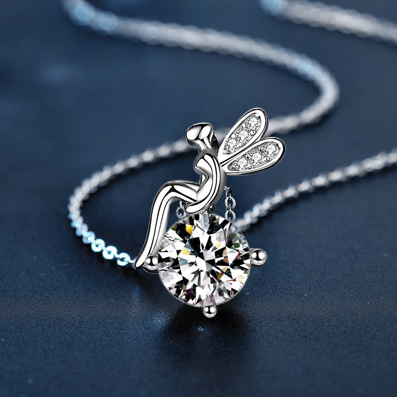 925 Sterling Silver Moissanite Fairy Necklace for Women - Versatile Niche Pendant, Collarbone Chain Accessory
