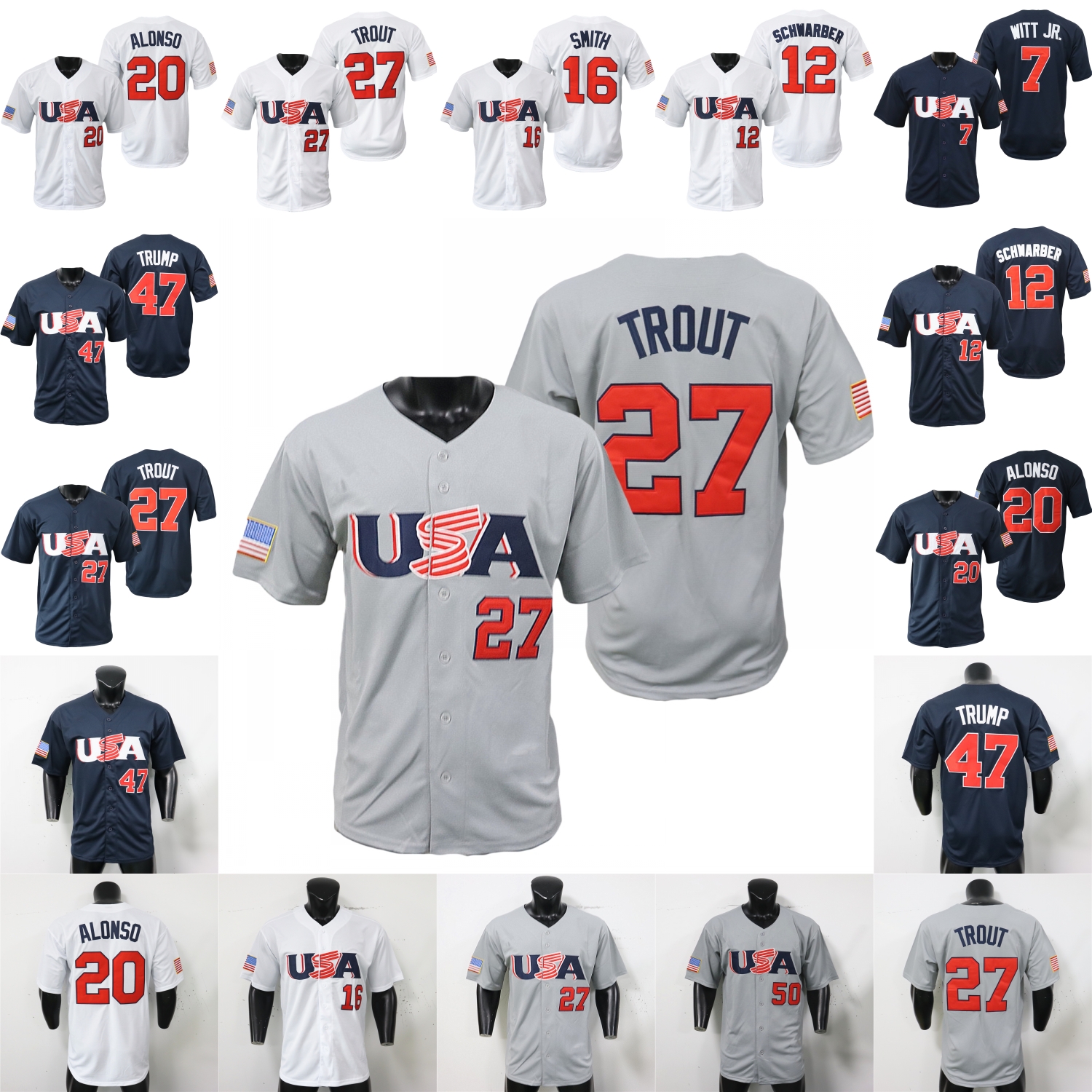 2025 2026 WBC USA Team Baseball Jersey Jackson Merrill Kyle Schwarber Adley Rutschman Will Smith Gunnar Henderson Tucker Brent Rooker Trea Turner Seager Alonso