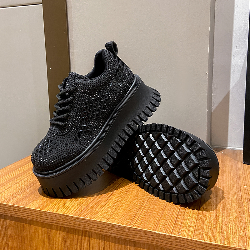 New 2025 Women's 5cm Thick Bottom Casual Shoes Crystal White Luxury Shining Sports Shoes Trendy Anti Slip Flat Casual Shoes Fashion Tennis Shoes 