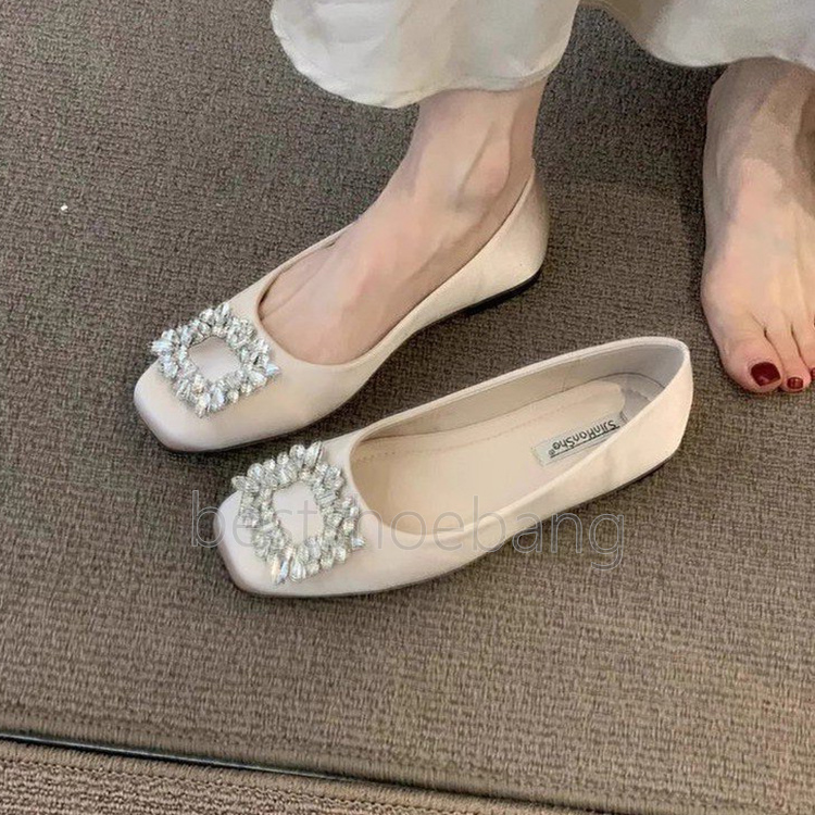 2025 designer ballet flats heels loafers womens spring summer new shallow mouth mary jane shoes luxury sandals fashion rhinestone glitter satin weddin